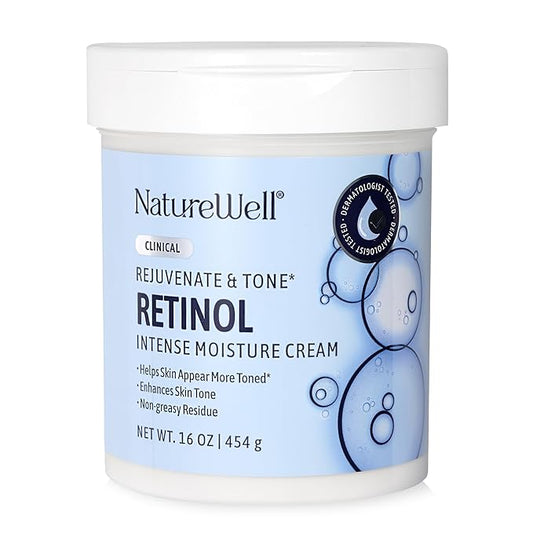 NATURE WELL Clinical Retinol Advanced Moisture Cream for Face, Body, & Hands, Boosts Skin Firmness, Enhances Skin Tone, No Greasy Residue, Version 2.0, 16 Oz