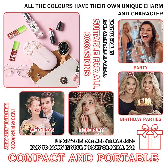 6 Colors Lip Oil Set,Big Brush Head Lip Glow Oil,Moisturizing Shiny Lip Plumping Lip Gloss Oil,Non-sticky Long Lasting Hydrating Tinted Lip Oil for Women