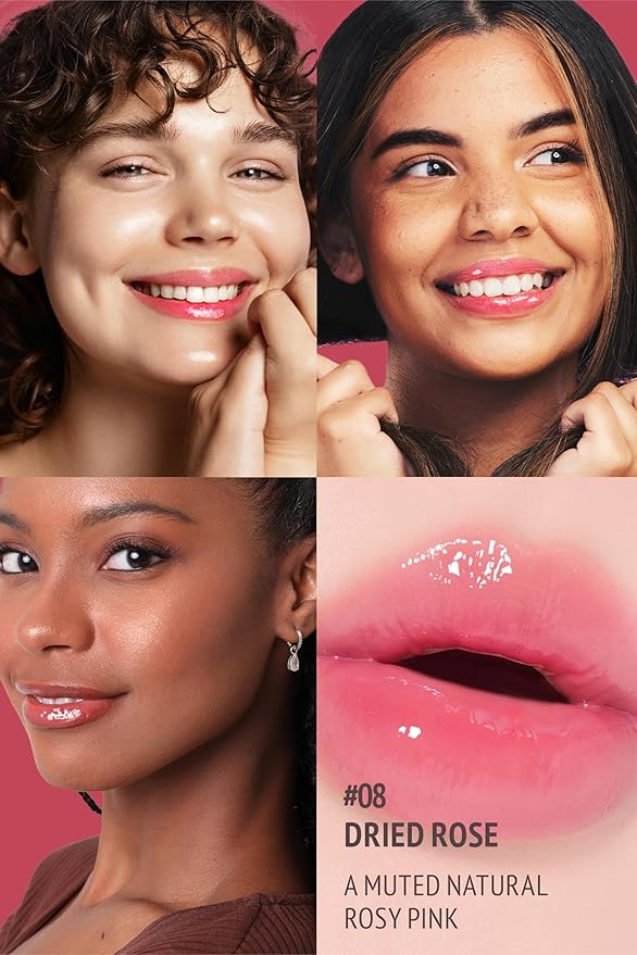 self beauty Veganize Collagen Lip Glass Balm - Hydrating Lip w/Hyaluronic Acid - Vegan Korean Lip Balm Moisturizing Lip Care – Lip Gloss Repair for Dry Cracked Lips 0.06 oz (#8 Dried Rose)