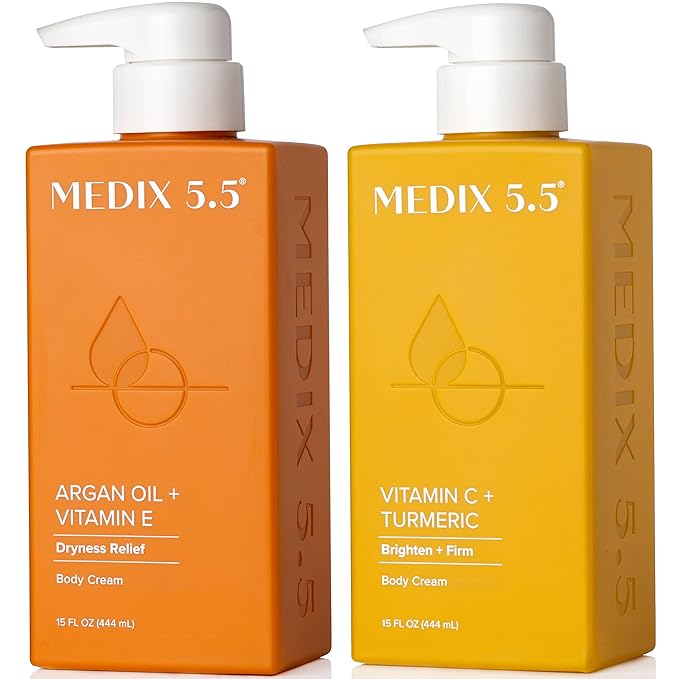 Medix 5.5 Vitamin C Cream + Anti Aging Argan Oil Cream Skin Care Bundle, Moisturizer Body Cream & Face Lotion, Brightening Body Lotion For Women, Uneven Skin Tone, Wrinkles, Sun Damaged Skin, 2PC