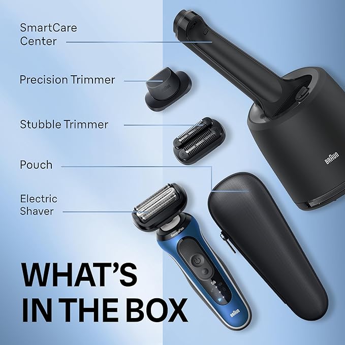 Braun Electric Shaver for Men, Series 6 6177cc, Wet & Dry Shave, Turbo & Gentle Shaving Modes, Foil Shaver, Blue