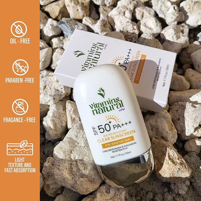 Vitamins Natural – Sunscreen SPF 50 Cream Face - UVA/UVB Broad Spectrum Protection for All Skin Types - Non-Greasy, Lightweight, Oil and Fragrance Free, Water-Resistant Facial Sunscreen (50 ml)