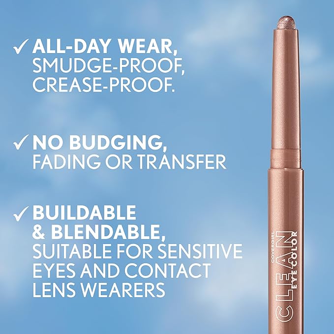 Covergirl Clean Eye Color, French Violet, Eyeshadow Sticks, Ultra Creamy Formula, Lightweight, Buildable Formula, Lasts All Day, Smudge-Proof, 0.05oz