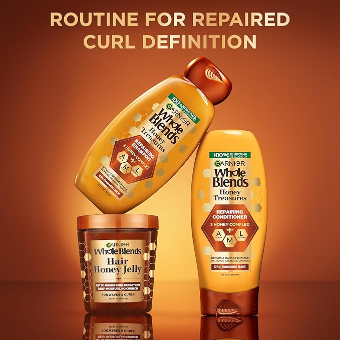 Garnier Whole Blends Hair Honey Jelly for Defining Waves and Curls, Hair Gel for Up to 100HRs Curl Definition, Frizz Control and Deep Moisture, 13.5 Fl Oz, 2 Count