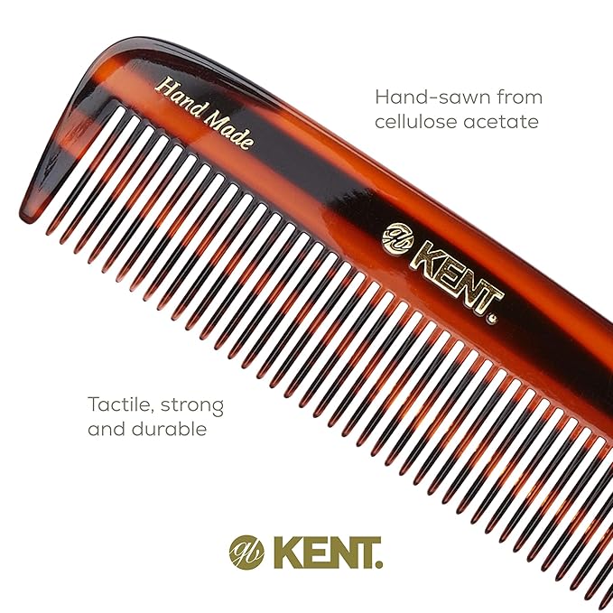 Kent 12T Wide Tooth Detangling Comb - 5.5" Handmade Pocket Comb for Thick, Curly, and Wavy Hair, Large Tooth Grooming Comb for Hair, Beard, and Mustache - Saw-Cut and Hand Polished