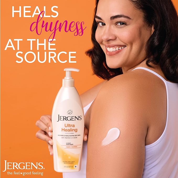 Jergens Ultra Healing Dry Skin Lotion, Hand and Body Moisturizer for Quick Absorption into Extra Dry Skin with Hydralucence Blend, Vitamins C, E and B5, White, 3 oz, Pack of 3