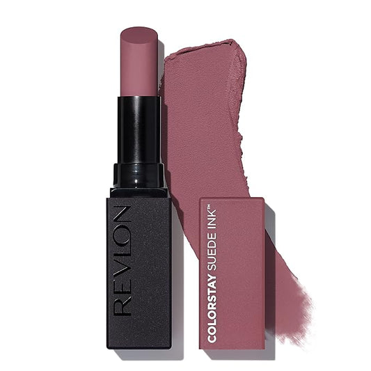 REVLON Lipstick, ColorStay Suede Ink, Built-in Primer, Infused with Vitamin E, Waterproof, Smudge-proof, Matte Color, 012 Power Trip, 0.09 oz.