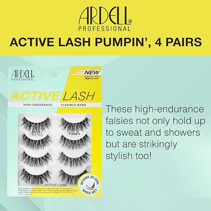 Ardell Active Lash - Pump’n, False Eyelashes, Cat Eye Lashes Wispy, Water-Resistant, Lightweight, 4 pairs, 1-Pack