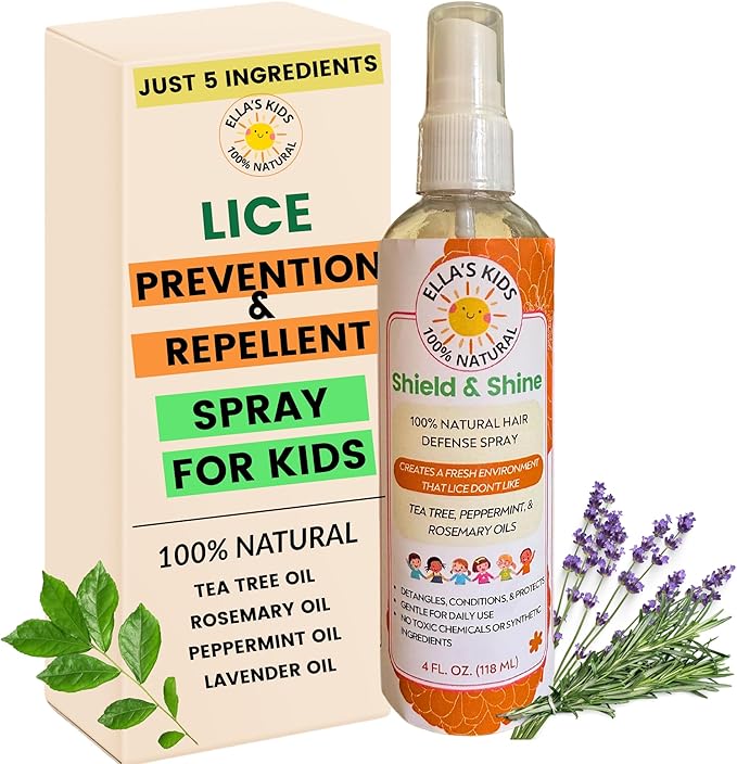 Natural Lice Prevention and Repellent Spray for Kids Hair – Made with Essential Oils, Detangles and Conditions, Only 5 Oil Ingredients - Tea Tree, Rosemary, and Lavender Oils by Ella’s Kids