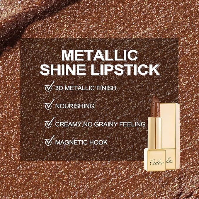 Oulac Dark Brown Lipstick for Women with Metallic 3D Shine Lightweight Hydrating Formula, High Impact Lip Color, Vegan Beauty, Full Coverage Lip Makeup, Christmas Gifts for Women, Hawaii Summer(08)