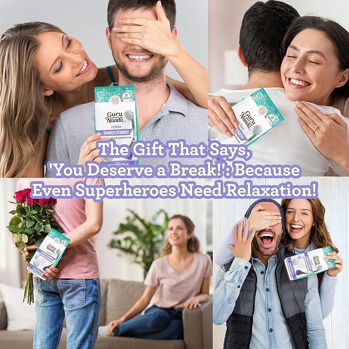 GuruNanda Relax Shower Steamers for Aromatherapy (10 Pack), Relaxation Gifts for Women & Men with Essential Oils, Stress Relief, Home Spa & Self Care