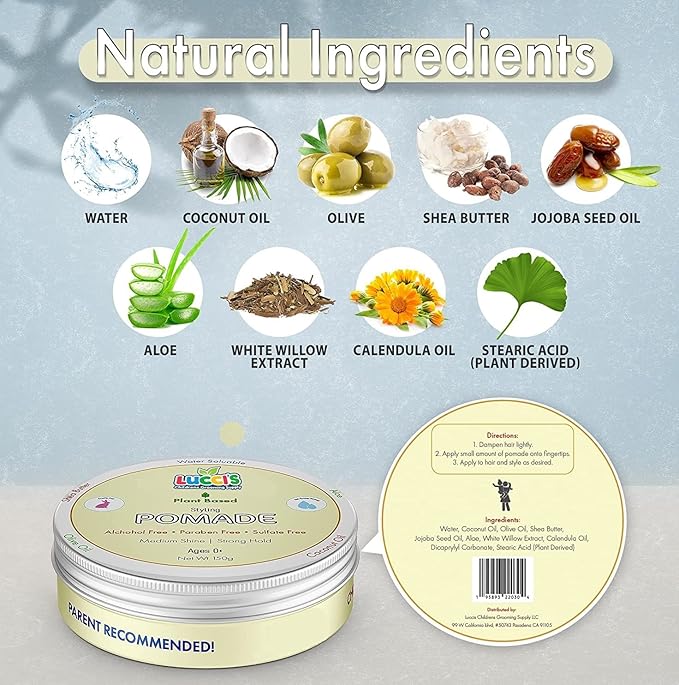 Baby Hair Gel – 5oz Plant-Based Styling Hair Pomade for Infants – No Parabens or Sulphates – Medium Shine and Strong Hold Hair Paste for Kids