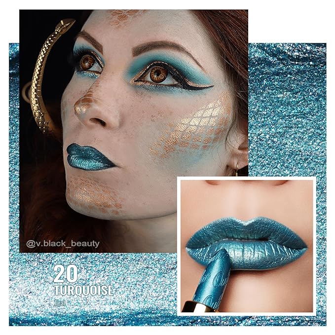 Oulac Metallic Green Lipstick for Women with Metallic 3D Shine, Lightweight Hydrating Formula, High-Impact Lip Color, Vegan Beauty, Full Coverage Lip Makeup, Turquoise (20)