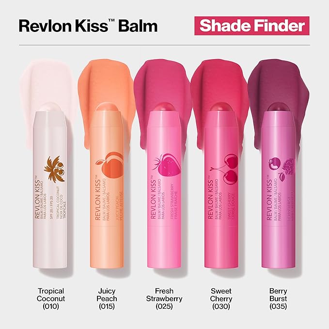 Revlon Kiss Tinted Lip Balm with SPF 20, Hydrating, Flavored, Infused with Natural Fruit Oils, 025 Fresh Strawberry, 0.09 oz