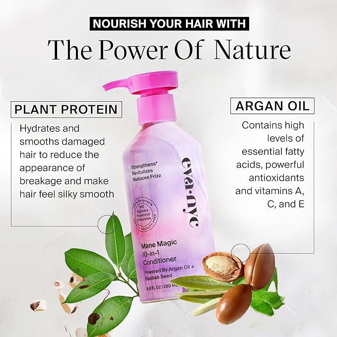 EVANYC Hair Conditioner, Mane Magic 10-in-1, 8.8 fl oz, Sulfate Free, Strengthening Conditioner for Dry Hair and All Hair Types, GMO-Free, Vegan, Plant Protein, Argan Oil, Baobab Seed Oil