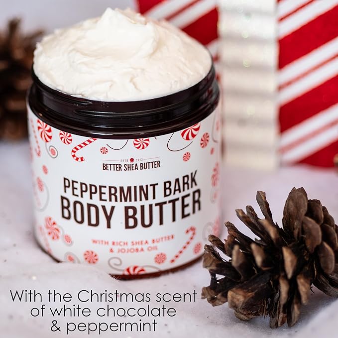 Peppermint Bark Whipped Body Butter | Limited Edition Christmas Lotion | Dry Skin Moisturizer with Shea Butter and Jojoba Oil | Natural Body Butter Holiday Edition