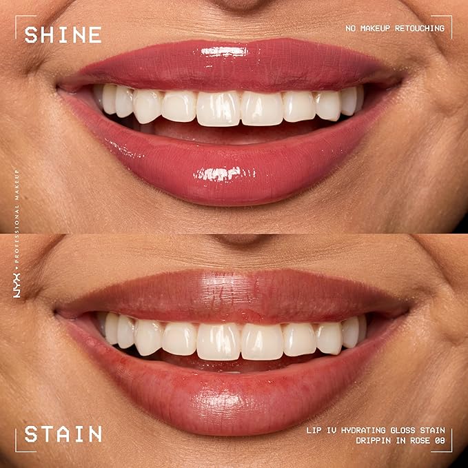 NYX PROFESSIONAL MAKEUP Lip IV Hydrating Glossy Lip Stain with 12HR Hydration - Drippin In Rose (Pink)