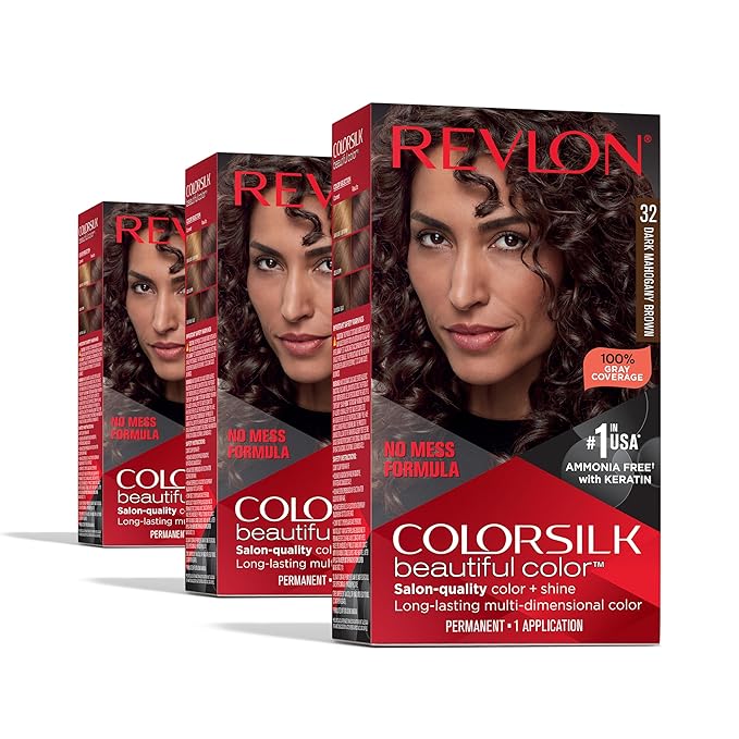 Revlon Colorsilk Beautiful Color Permanent Hair Color, (OLD VERSION) 32 Dark Mahogany Brown (Pack of 3)