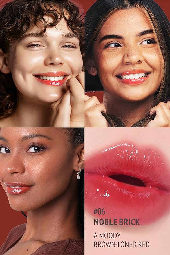 self beauty Veganize Collagen Lip Glass Balm - Hydrating Lip w/Hyaluronic Acid - Vegan Korean Lip Balm Moisturizing Lip Care – Lip Gloss Repair for Dry Cracked Lips 0.06 oz (#6 Noble Brick)