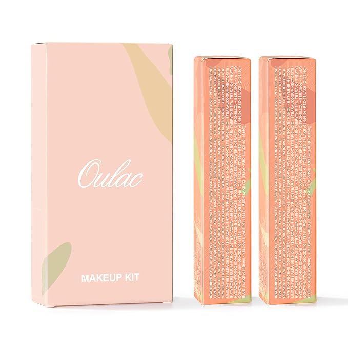 Oulac Moisturizing Shine Lipstick For Women Christmas Set 2PCS, 2 in 1 Tinted Lip Balm for Winter, Hydrated Juicy and Glossy Lip Color for Dry, Cracked and Chapped Lips, Vegan [01+16]