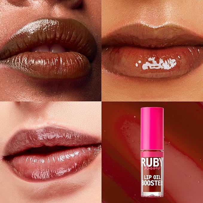 Ruby Kisses Lip Oil Booster, Hydrating Lip Gloss with Nourishing Natural Oil Blend, Jumbo Wand for Easy Application, Non-Sticky Formula (Chocolate)