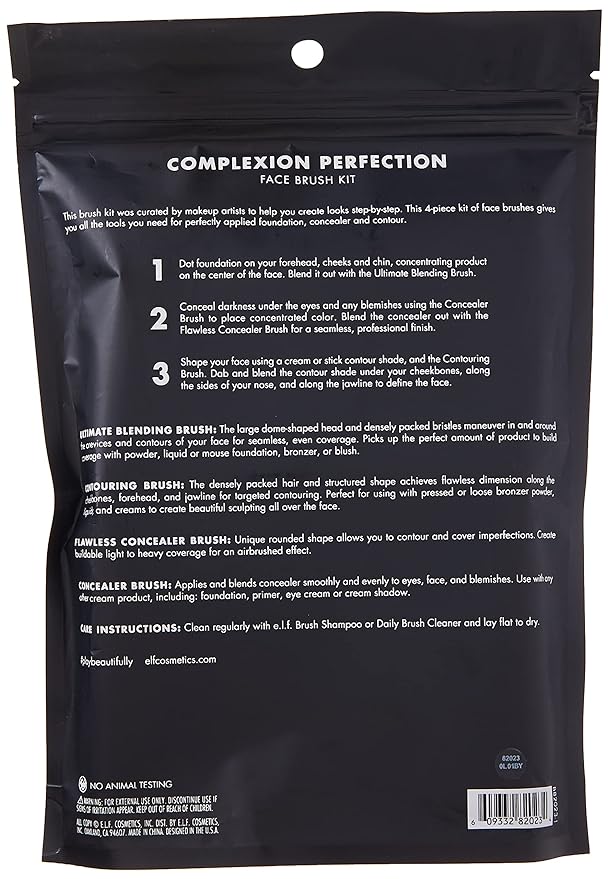 e.l.f. Complexion Perfection Brush Kit, 4-Piece Makeup Brush Set, Brushes For Foundations & Concealers, Vegan & Cruelty-Free