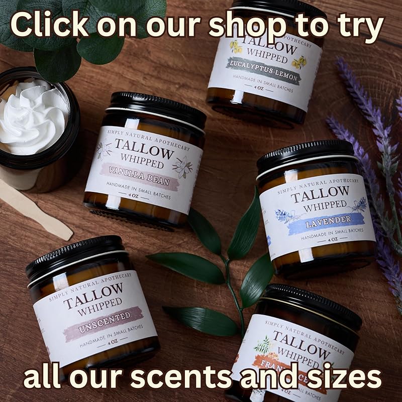 Beef Tallow for Skin Care, Face, Hands - Natural Moisturizer - Whipped - Organic Grass-Fed Beef Fat - Vitamins A, D, E, K - Dry Skin, Baby Diaper Cream - Hydrating - Handmade - Frankincense - 2 oz Jar