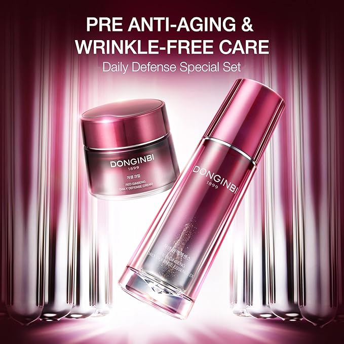 Donginbi Red Ginseng Daily Defense Special Set - Essence & Antioxidant Cream for Face, Korean Red Ginseng Skin Care