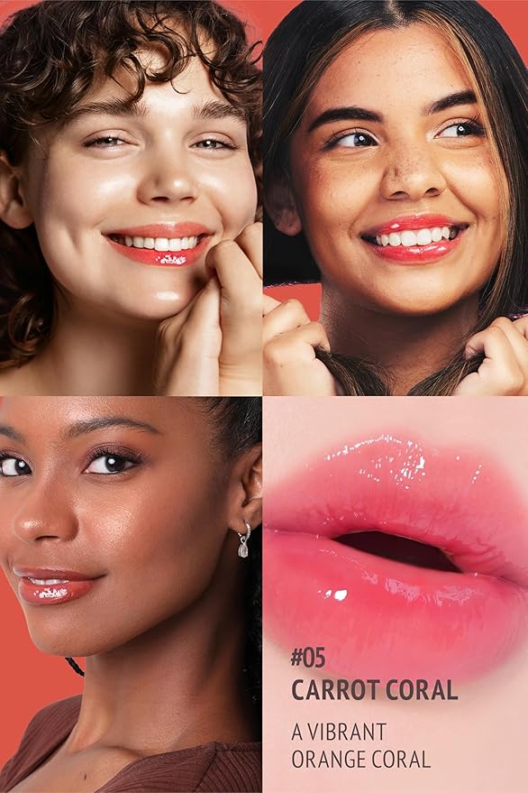 self beauty Veganize Collagen Lip Glass Balm - Hydrating Lip w/Hyaluronic Acid - Vegan Korean Lip Balm Moisturizing Lip Care – Lip Gloss Repair for Dry Cracked Lips 0.06 oz (#5 Carrot Coral)