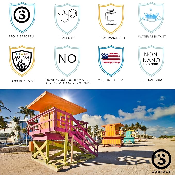 Surface Dry Touch Body Sunscreen Stick - Reef Safe, Ultra-Light & Clean Feeling, Broad Spectrum UVA/UVB Protection, Paraben Free, Hypoallergenic, Water Resistant, Fragrance Free - SPF 50, 1.5oz