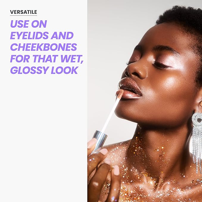 Wonderskin WONDER BLADING Top Gloss - Gold Glitter Lip Gloss, Hydrating and High Shine Finish Lip Makeup (Gold Glitter)