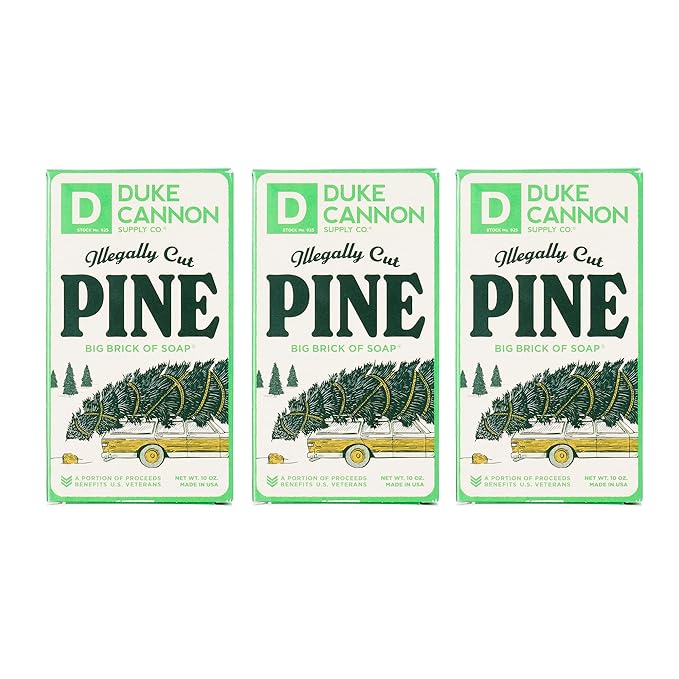 Duke Cannon Supply Co. Big Brick of Soap Bar for Men Holiday Edition - Illegally Cut Pine (Fresh Cut Pine Scent), 10 oz. (3 Pack)