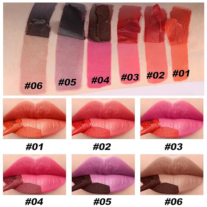 6 Colors Peel Off Matte Lip Tint, Long Lasting Natural Peel Off Tattoo Lip Liner Stain, Waterproof Smudge Proof Non-Stick Cup Tinted Lip Stain Peel Off Lip Gloss, Lip Makeup Gift for Women