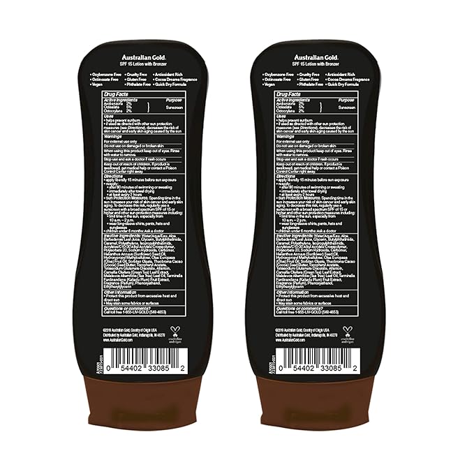 Australian Gold SPF 15 Lotion Bronzer, Twin Pack, 8 FL Oz (Pack of 2)