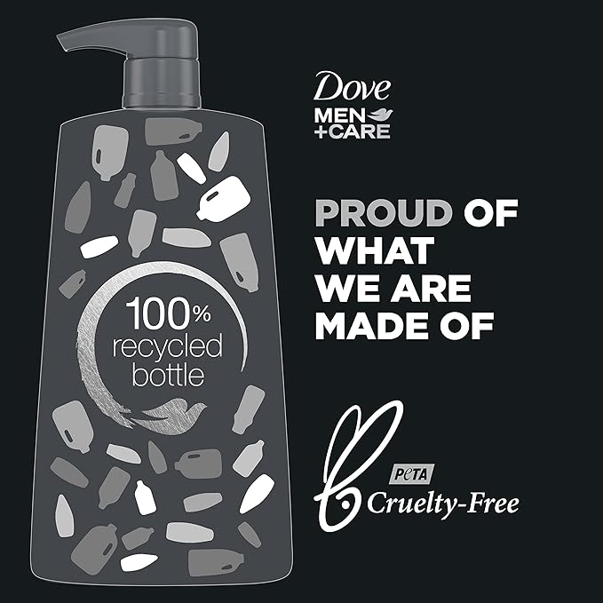 DOVE MEN + CARE Shampoo Charcoal + Clay 3 Count For Healthy-Looking Hair Naturally Derived Plant Based Cleansers 25.4 oz