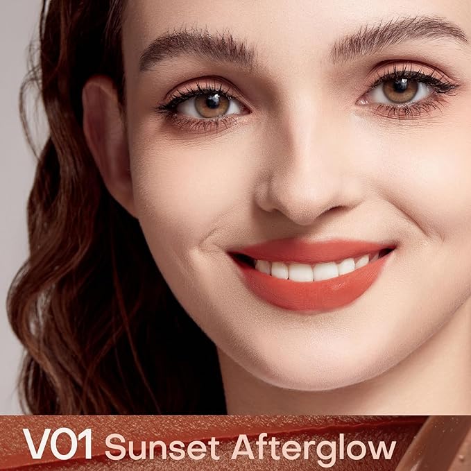 Mistine Makeup Velvet Lip Gloss Matte Lip Cream Liquid Lipstick Softening with Hyaluronic Acid Lip Tint, Non-Sticky Lightweight Lip Color V01 Sunset Afterglow 0.1 fl oz