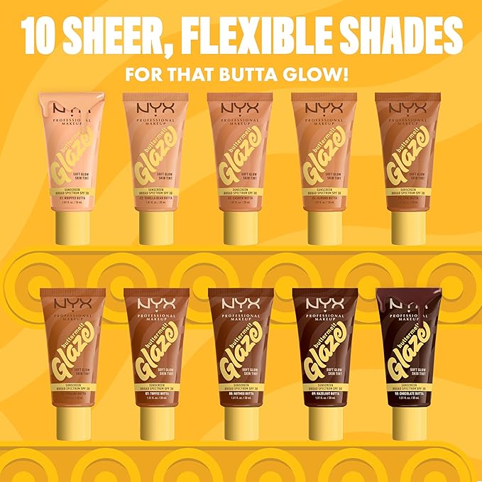 NYX PROFESSIONAL MAKEUP Buttermelt Glaze Soft Glow Skin Tint + SPF 30, Up To 12HR Wear, 09 Hazelnut Butta