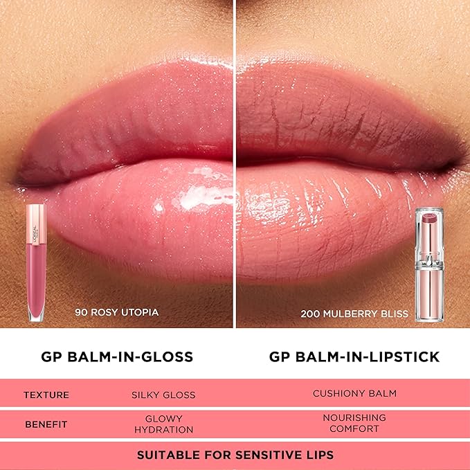 L'Oreal Paris Glow Paradise Hydrating Tinted Lip Balm-in-Gloss with Pomegranate Extract & Hyaluronic Acid, Ultra-Gentle, Non-Sticky Formula, Rose Harmony, 0.23 Fl Oz