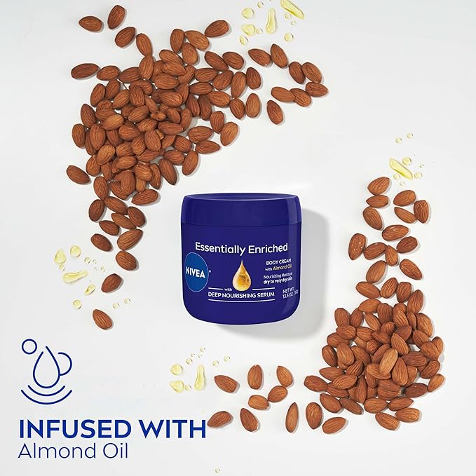 NIVEA Essentially Enriched Body Cream, Moisturizing Cream for Dry and Very Dry Skin, Enriched with Deep Nourishing Serum and Almond Oil 13.5 Oz Jar