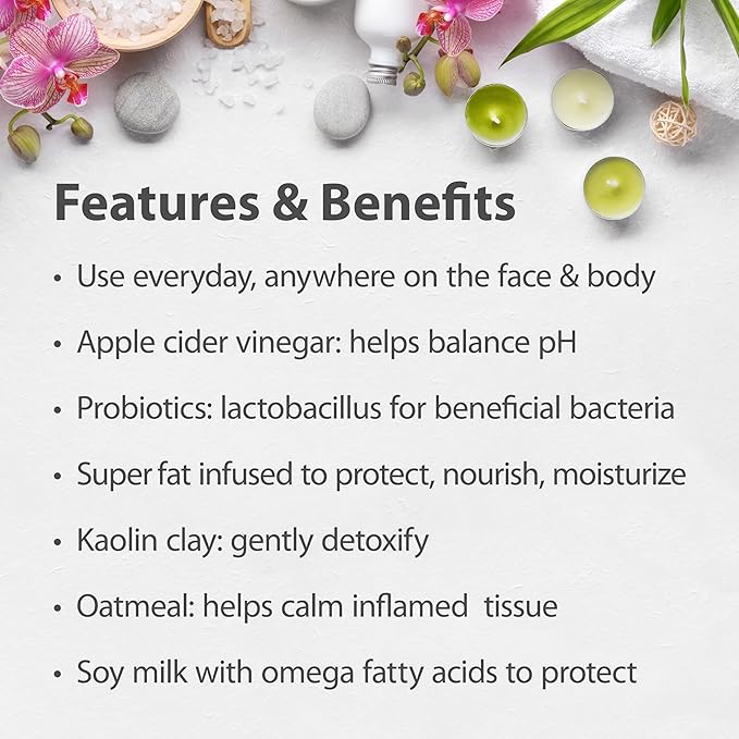 One With Nature Feminine Cleansing Bar 3Pack 3.5Oz - Fragrance-Free Feminine Soap Bar, Probiotics, Apple Cider Vinegar, Omega Fatty Acids, Oatmeal, Pure, Gentle Cleansing Bar for All Skin, Face, Body