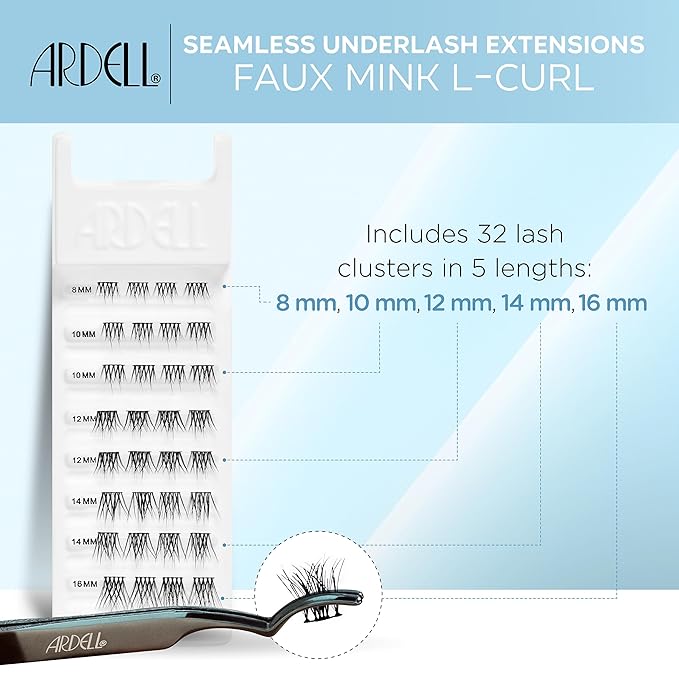Ardell Seamless Underlash Lash Extension Kit - DIY Lash Clusters, Faux Mink L Curl Individual Lashes, Eyelash Extension for Natural Look Lash Kit, 32 Count, 1-Pack