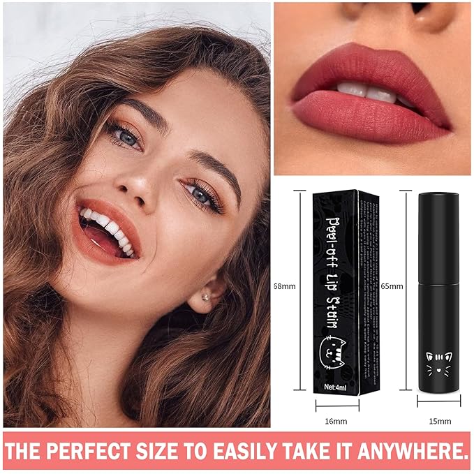 2PCS Peel Off Lip Stain Lip Tint Matte Liquid Lipstick Nude Lip Gloss Long Lasting Waterproof Lip Tint Stain Non-stick Cup Peel Off Lipstick Lip Makeup for Women Girls （01#+02#）