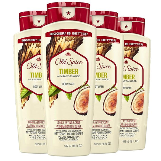Old Spice Cleansing Body Wash for Men, 24/7 Shower Fresh with Lasting Scent, Cleanse & Refresh, Gentle on Skin, Vitamin B3, Timber with Sandalwood + Cypress Scent, 18 oz (Pack of 4)