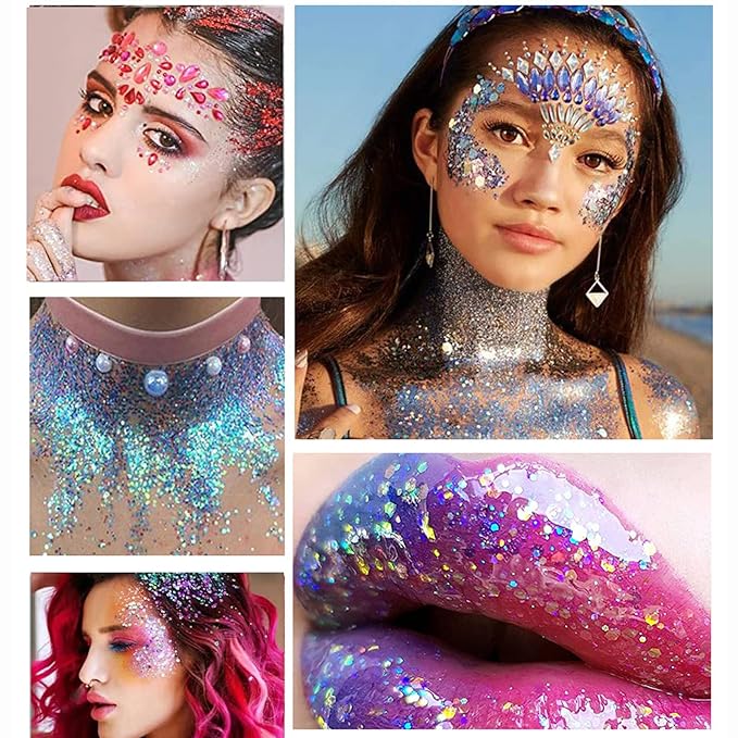 Glitter Eyeshadow Palette, Shimmer Purple Pink Blue Colorful Eyeshadow Palette, Lip Face Eye Glitter Makeup, Lasting Waterproof High Pigmented Eye Shadow Palette for Girl Women