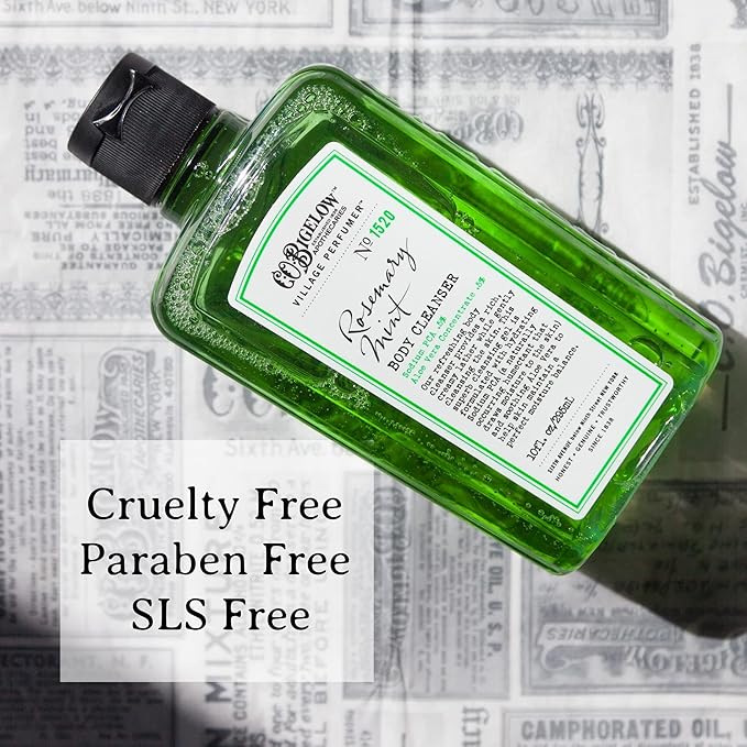 C.O. Bigelow Rosemary Mint Body Cleanser, Village Perfumer Moisturizing Body Wash for Men and Women with Aloe Vera, Sodium PCA, and Glycerin, 10 fl oz