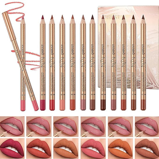 12 Colors Lip Liner Set, Brown Pink Red Smudge