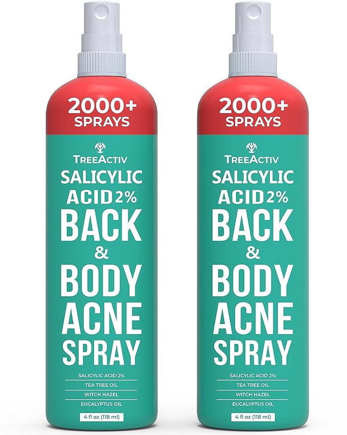 Salicylic Acid Back & Body Acne Spray, Back Acne Solution For Women And Men, Acne Body Spray with Tea Tree Oil, Fast-Drying Back Acne Spray, Fine Mist, Back Acne Treatment Spray, 4 fl oz, 2-pack