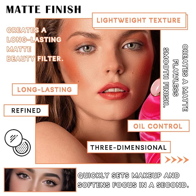 Loose Setting Face Powder Set,Oil Control Long Lasting Finish,Pink Complexion