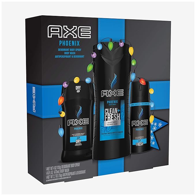 AXE Phoenix Holiday Gift Set With Body Spray, Antiperspirant & Deodorant Stick and Body Wash for Grooming 3 count