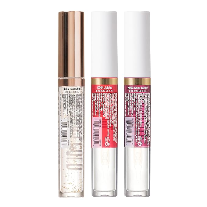 3 PACK Lip Oil Gloss, Hydrating Non-Sticky Lip Oil, 100% Natural Oil Clear Lip Gloss, Lightweight Lip Moisturizer (Rosegold & Shea Butter & Jojoba)